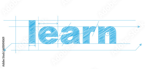 LEARN blue vector draft text banner