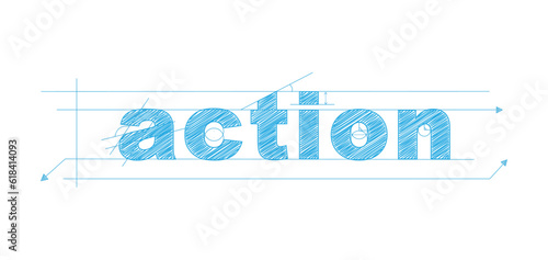 ACTION blue vector draft text banner