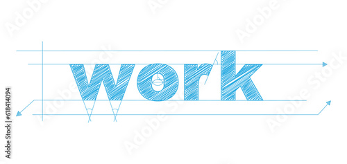 WORK blue vector draft text banner