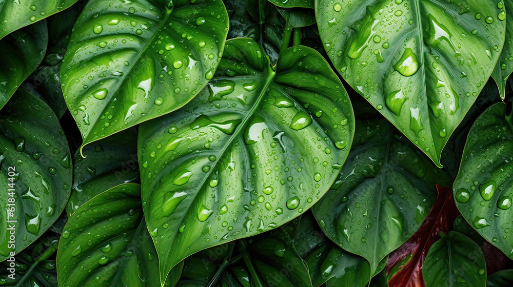 Fototapeta premium Background of Philodendron Leaf , HD, Decorate with water drops, Background Wallpaper, Desktop Wallpaper , Generative Ai