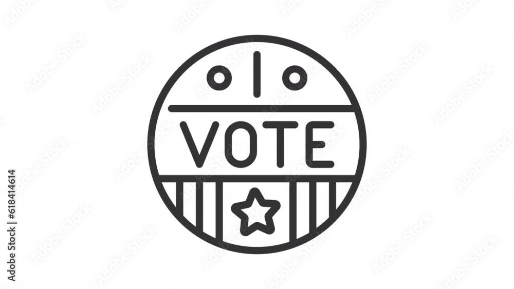 Black icon animation of vote badge, HD video with transparent background, seamless loop 4K video representing voting.