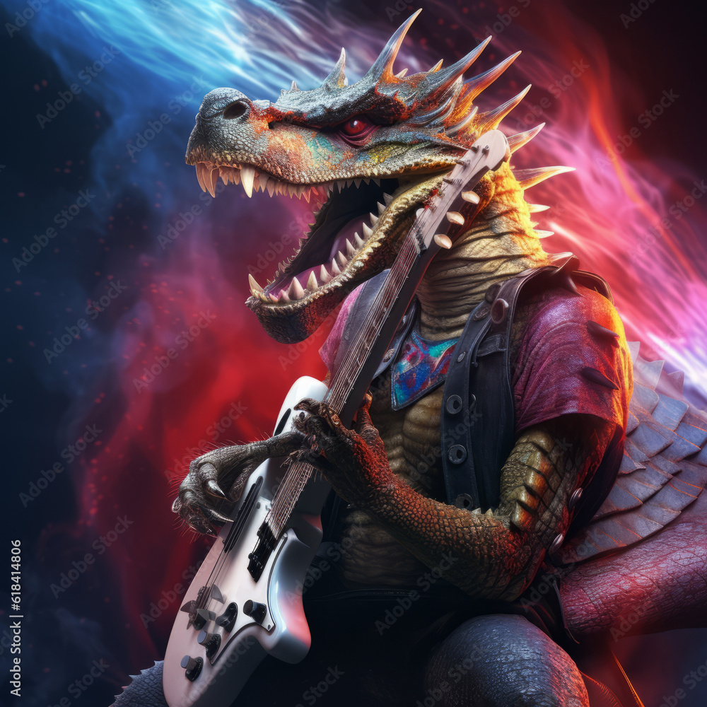 Fototapeta premium Dragon playing the electric guitar