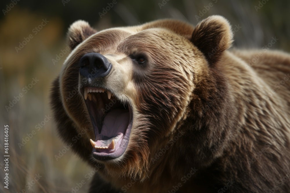 Obraz premium Grizzly bear face. Generate Ai
