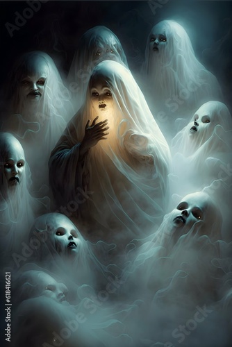 a giant pile of scary creepy ghosts eerie spooky nightmarish wispy  © Jayson