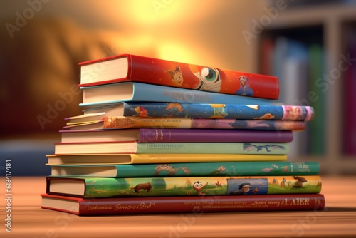 A stack of illustrated storybooks colorful
