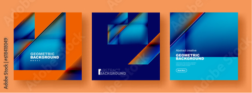 Set of abstract backgrounds - overlapping triangles with fluid gradients design. Collection of covers, templates, flyers, placards, brochures, banners