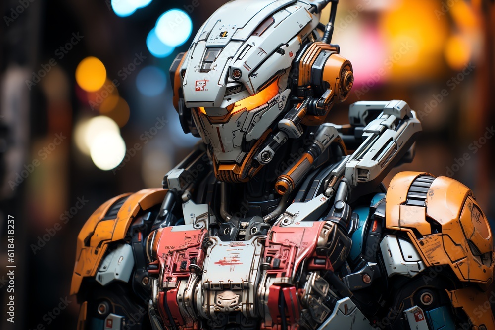 Robot Samurai in a vibrant anime-style Tokyo cityscape wallpaper Robot Samurai in a vibrant anime-style Tokyo cityscape wallpaper