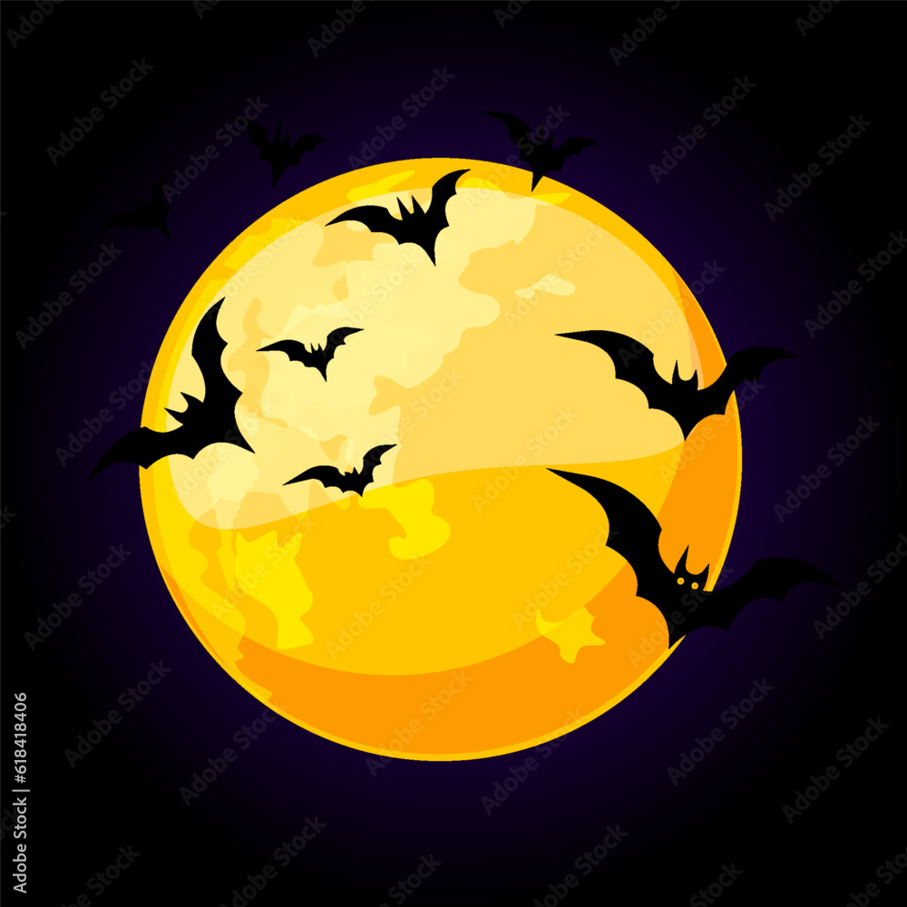 Full moon and bats for greeting card. Halloween illustration
