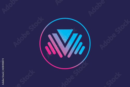 Colorful letter V V microphone wave logo design vector template