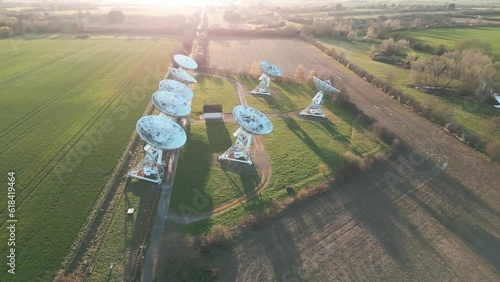Mullard Radio Astronomy Observatory shooted with a dronein during golden hour time.