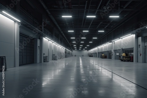 Modern empty warehouse. AI generative