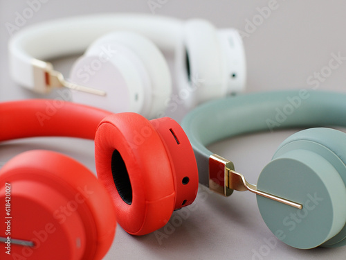 soft focus photo of wireless headphones, high technology