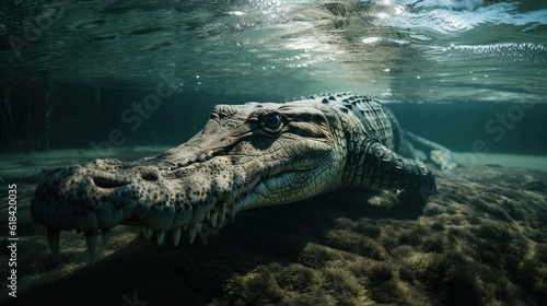 crocodile head protruding out of the water close-up