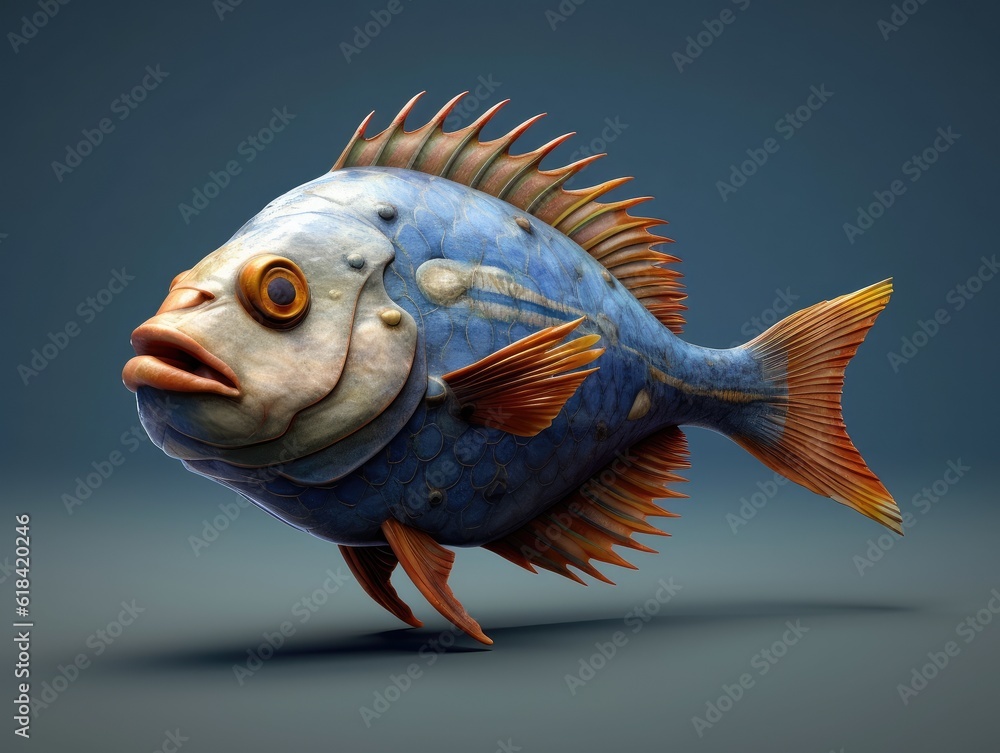 There is small fish swimming in an aquarium. The fish has red eyes and long tail, giving it