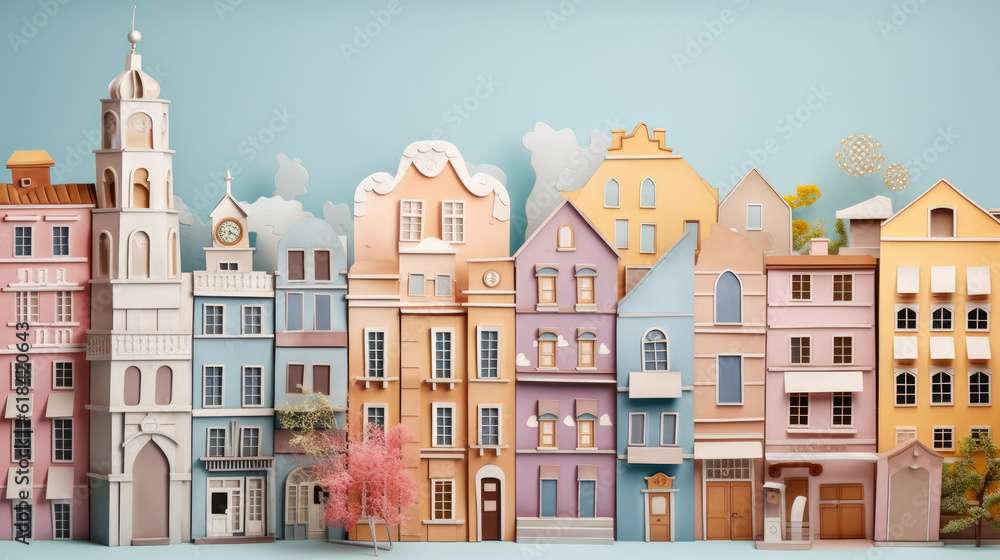 Origami Paper Art of houses created with Generative AI Technology