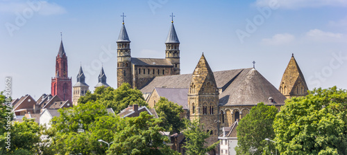 Panorama of historic towers in the skyline of Maastricht, Netherlands