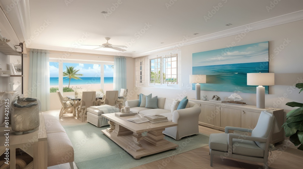 Cozy interior with seaside view Cozy interior with seaside view