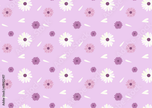 Floral pattern in purple colors with flowers of different sizes