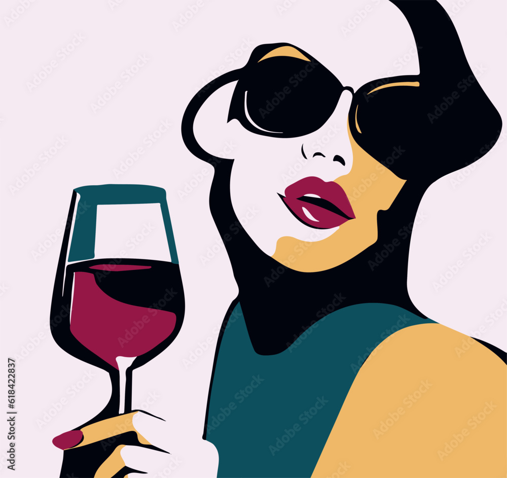 Female adult in a relaxed pose, wearing a pair of sunglasses and holding a wine glass Female adult in a relaxed pose, wearing a pair of sunglasses and holding a wine glass