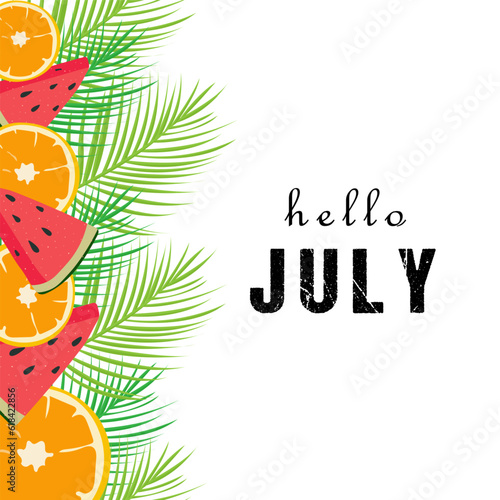 welcome july.hello july vector background.suitable for card, banner, or poster