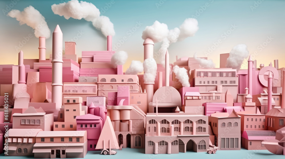 Origami Paper Art of city created with Generative AI Technology