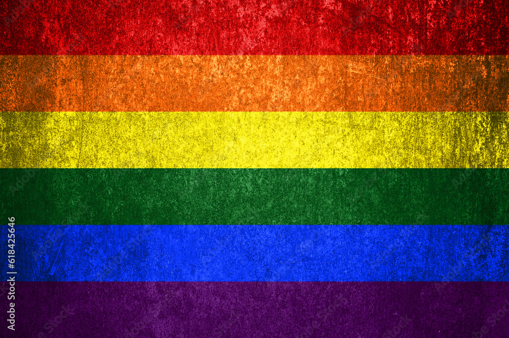 Grunge LGBT flag. Dirty LGBT flag on a metal surface.