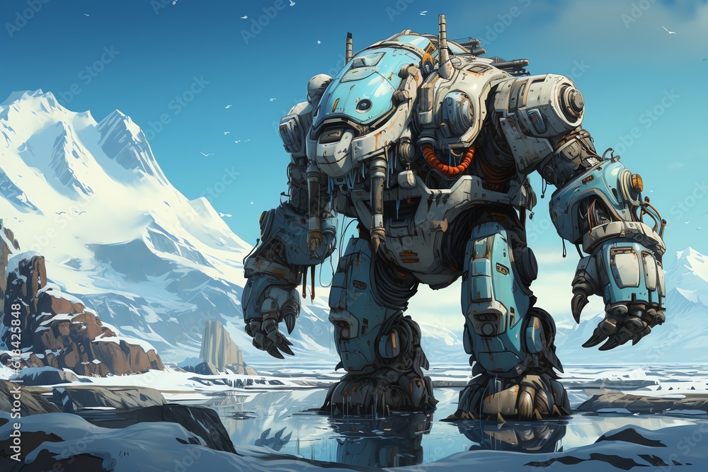 Robot walrus basking on a floating ice berg wallpaper Stock ...