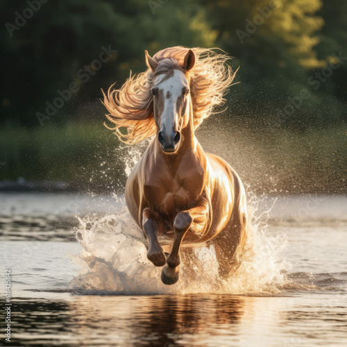 Majestic horse running in water © Guido Amrein