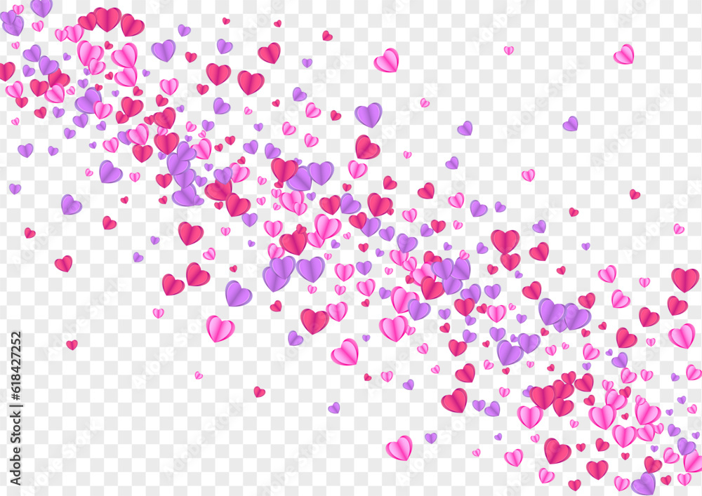 Red Confetti Background Transparent Vector. Decor Illustration Heart. Pink Falling Texture. Fond Confetti Wedding Pattern. Violet Random Frame.