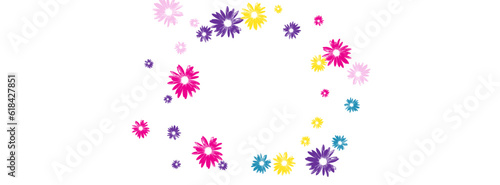 Colorful Flowers Background White Vector. Chamomile Small Texture. Purple Gerbera Flourishes. Style Card. Wrap Multi-colored Flower.