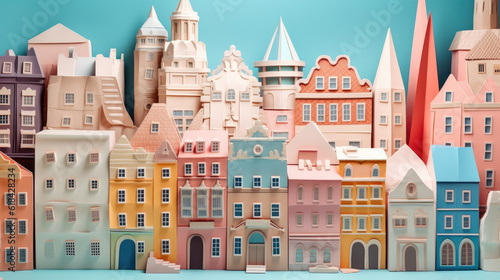 Origami Paper Art of City and Building the old town created with Generative AI Technology