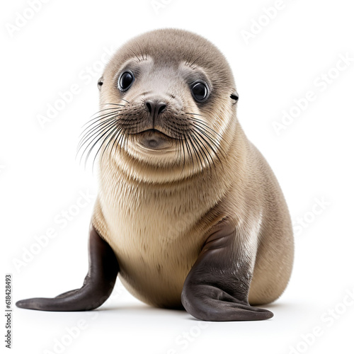 Cute little baby seal sea calf realistic photo photo generative AI illustration isolated on white background. Lovely baby animals concept © Uros Petrovic