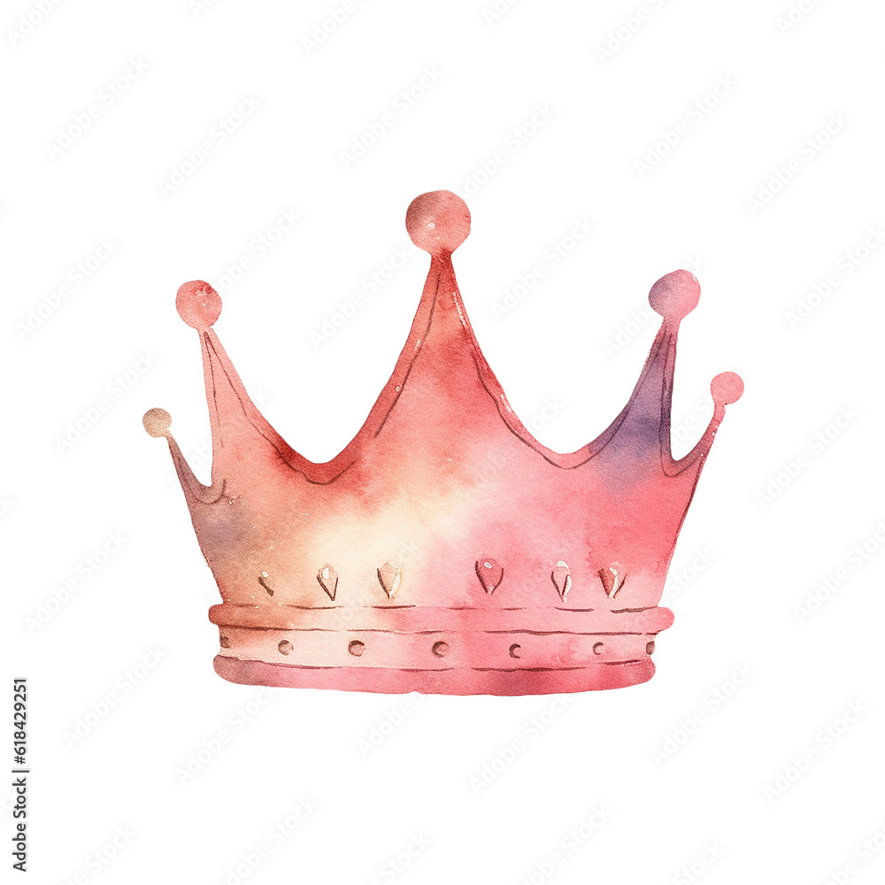  Pink Princess Crown - Cute Hand Painted Style - Childish Watercolor Drawing - Fairy Tale Fantasy - Generative AI