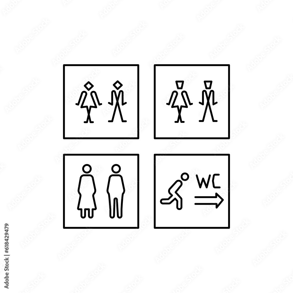 WC icon set. Toilet sign collection for public navigation. International restroom symbol WC icon set. Toilet sign collection for public navigation. International restroom symbol