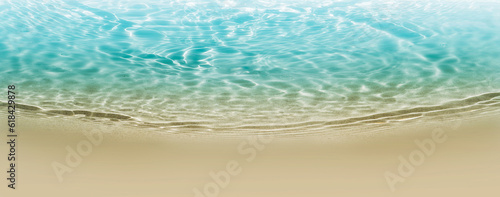 abstract sand beach with sunlight in a beautiful turquoise water wave, background concept for idyllic resort at the sea with space for text or products