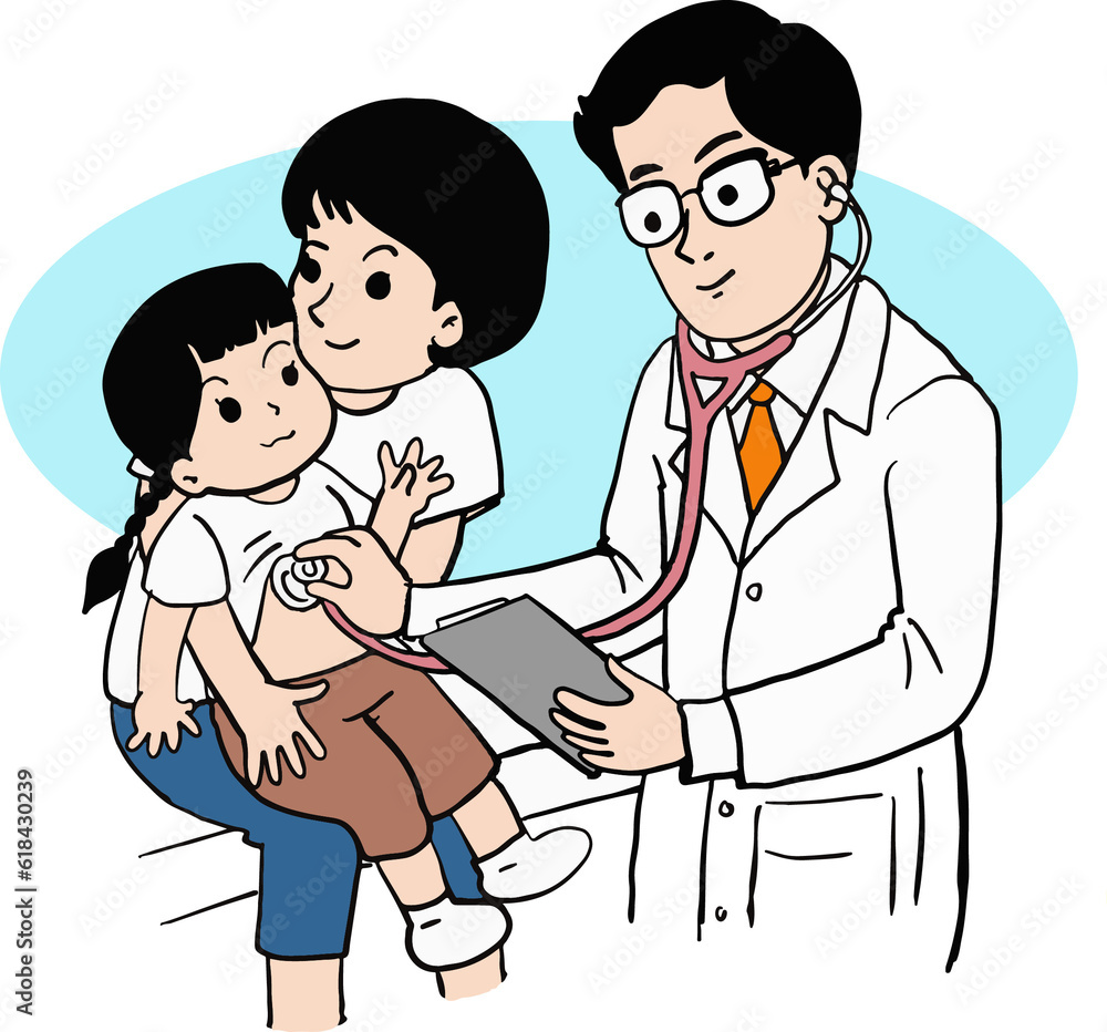 Professional doctor consulting mother and baby He is checking his heartbeat. Professional doctor consulting mother and baby He is checking his heartbeat.