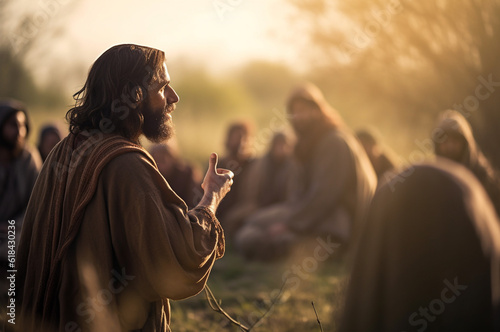 Photographie Prayer, christian and flock with man in field for worship, holy spirit and spirituality