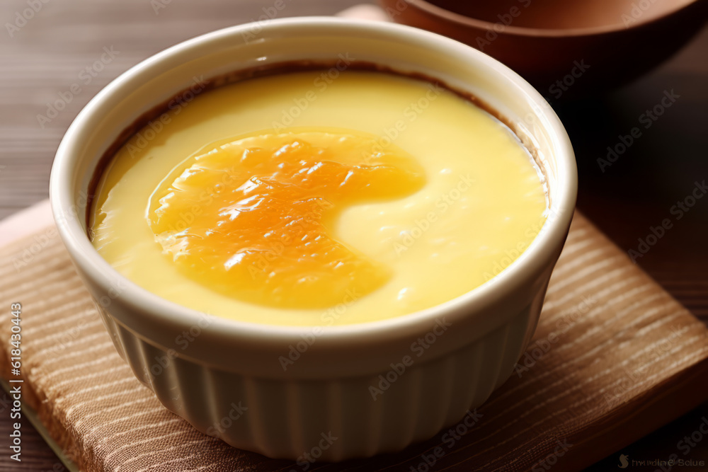 Close-up top view of ingredients Japanese Custard Pudding, Japanese food. AI Generated. Close-up top view of ingredients Japanese Custard Pudding, Japanese food. AI Generated.