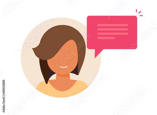Woman bubble speech talk icon vector, female person girl speaking graphic, user customer voice saying, support consultant profile, lady dialogue conversation chat message clipart image illustration