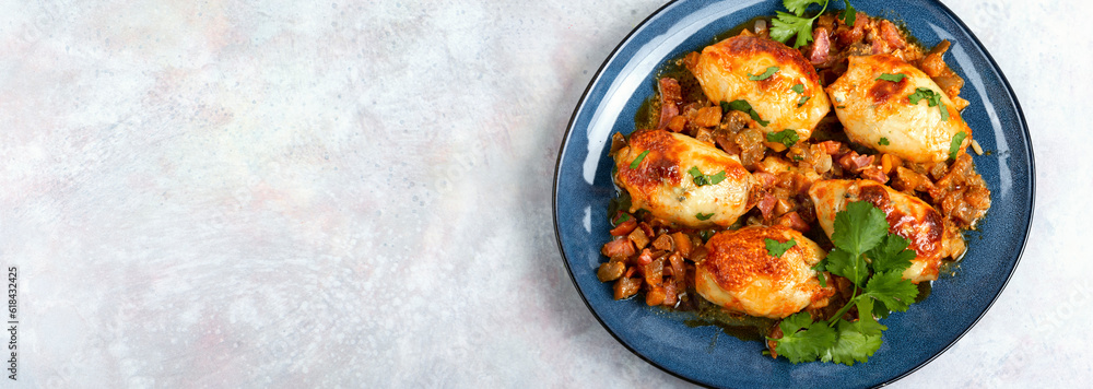 Appetizing stuffed calamari, space for text. Appetizing stuffed calamari, space for text.