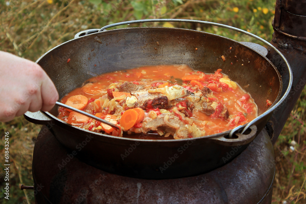 Stew with carrots and chili peppers with gravy Stew with carrots and chili peppers with gravy
