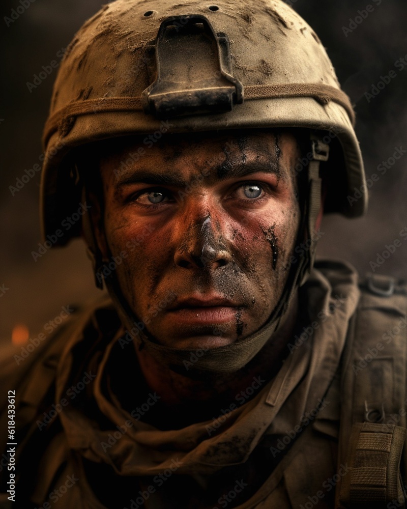 AI generated illustration of a brave army soldier in uniform AI generated illustration of a brave army soldier in uniform