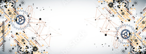 Abstract  technological background  with cogwheels and plexus effect.