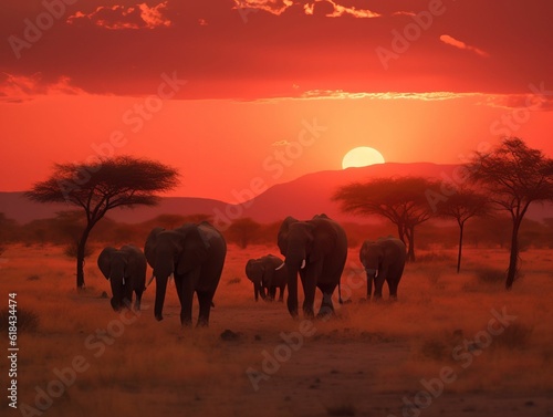 African Elephant Family Sunset © Hbpx/Wirestock Creators