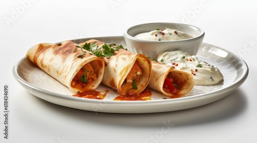 AI generated illustration of Masala Dosa on a white plate