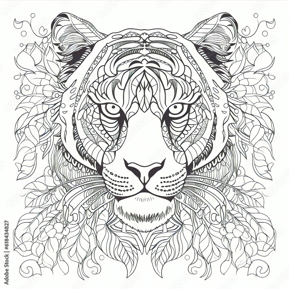 Fototapeta premium AI generated illustration of a sketch of a tiger face with intricate pattern details