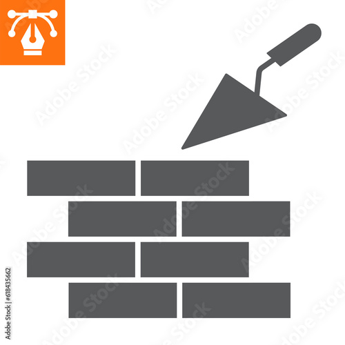 Brickwork solid icon, glyph style icon for web site or mobile app, construction and building, brick and trower vector icon, simple vector illustration, vector graphics with editable strokes.