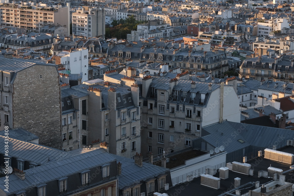 Fototapeta premium Paris building roofs, photos taken from the heights of Paris.It gathers many types of buildings with characteristic Parisian roofs, from various districts of the city. 