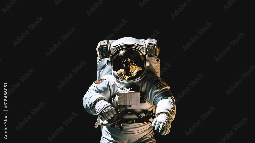 Portrait of astronaut floating in space. Front view on spacesuit technology. Generative AI