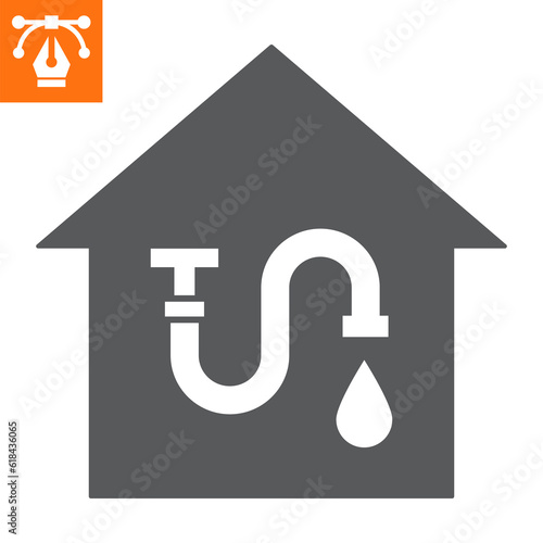 Water supply solid icon, glyph style icon for web site or mobile app, construction and building, plumbing in house vector icon, simple vector illustration, vector graphics with editable strokes.